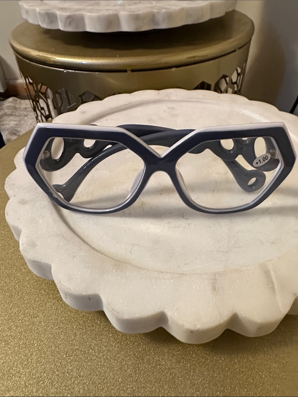 Geometric Cat-Eye Reading Glasses in Slate Blue